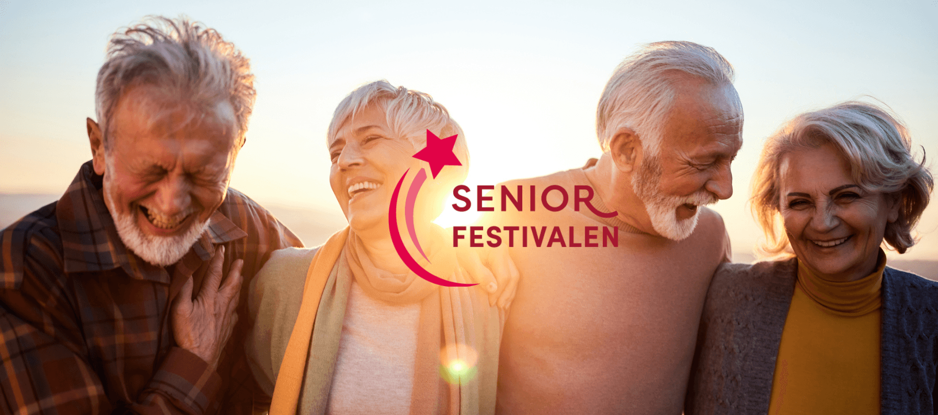Seniorfestivalen 2 Happy seniors at sunset, image for the Seniorfestivalen fair.