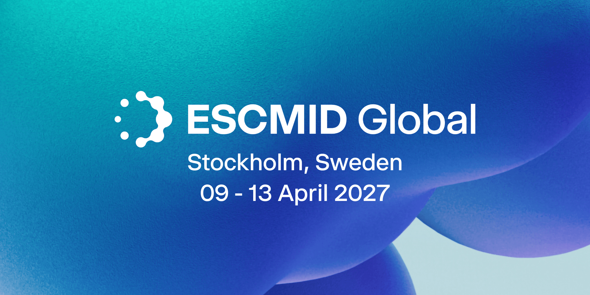 Logotyp för ESCMID Global 2027 i Stockholm, med datum för evenemanget 9–13 april.