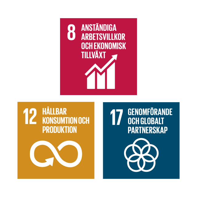 Globalamålen_symboler_640x640px_genomskinlig Ikoner för Globala målen 8, 12 och 17 som guidar evenemangets hållbarhetsarbete.