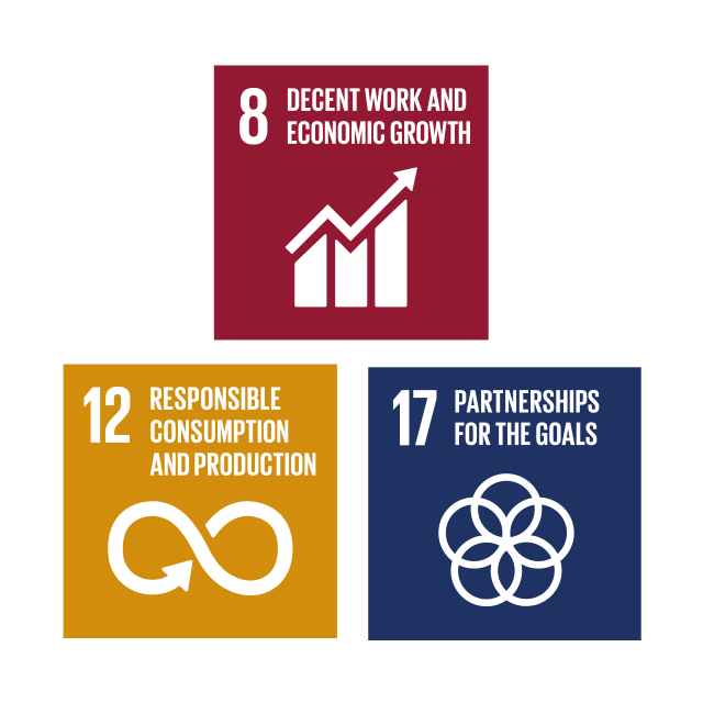Globalamålen_symboler_640x640px_genomskinlig_ENG Icons for Global Goals 8, 12 and 17 guiding the event’s sustainability efforts.