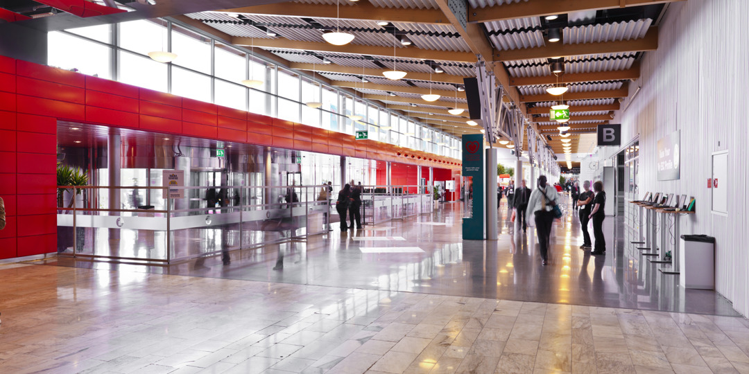 vy över östra entrén på Stockholmsmässan