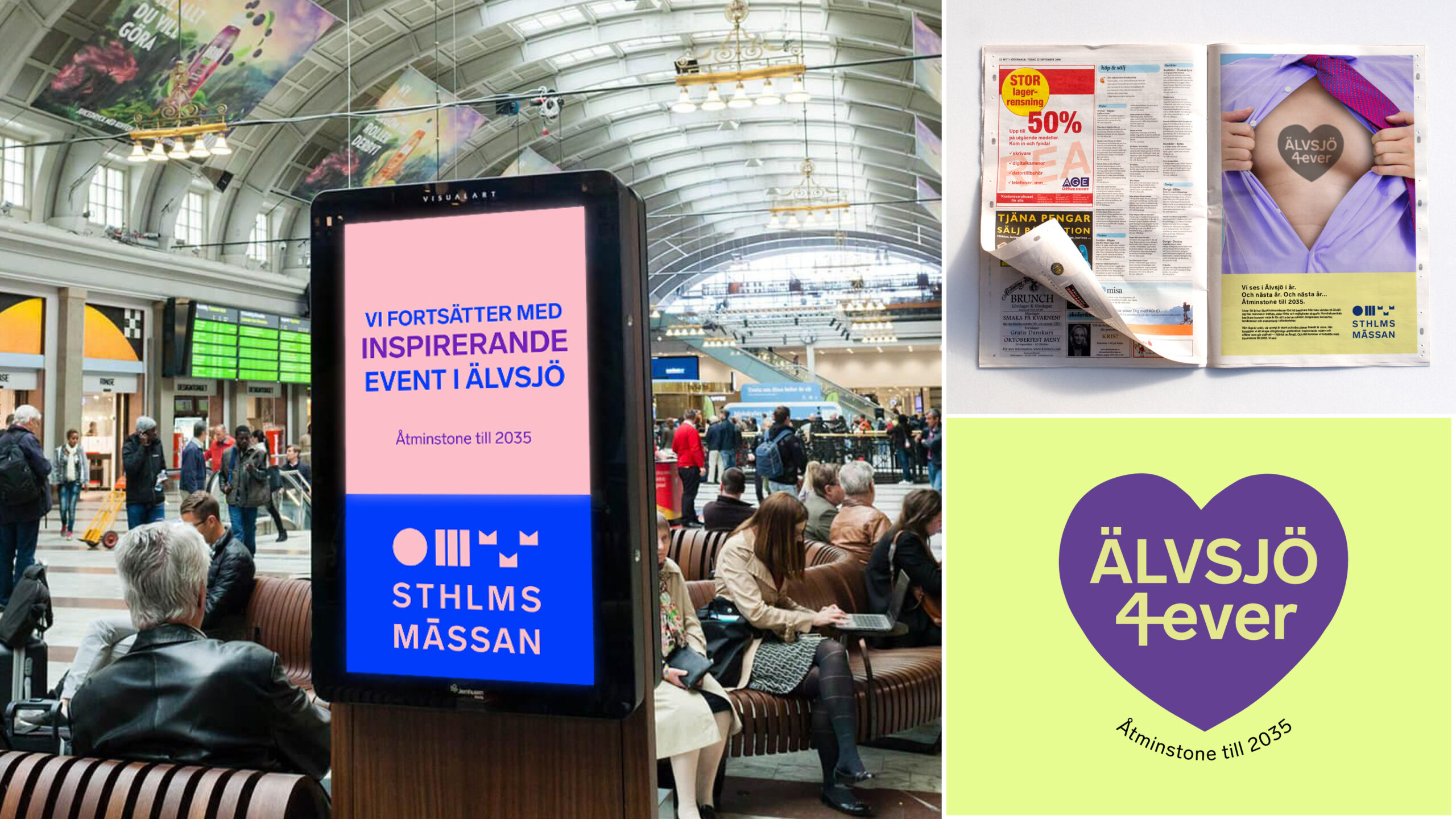 kollage med bilder från Stockholmsmässans kampanj Älvsjö 4-ever